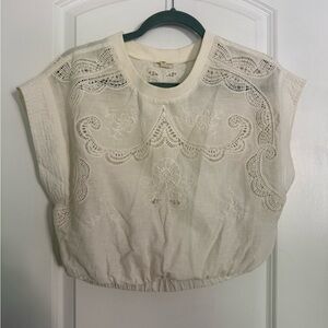 Pilcro Cream Sleeveless cutout linen Crop Blouse